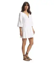 Seafolly Fallow Textured Cotton Cover-Up White SM