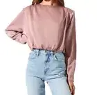 New, Aster The Label mauve longsleeves pleated shoulder top women's size small