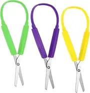 Telooco 3pcs Mini Loop Scissors 14cm Adaptive Design Scissor Colorful Handle Self-Opening Safety Scissors for Kids Children Schools Special Need(Green,Purple,Yellow)