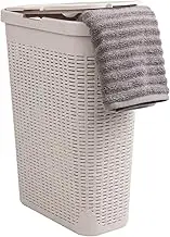Mind Reader 40L Slim Laundry Hamper, Clothes Basket, Lid, Wicker Design, Plastic, 18" L x 10.4" W x 23.5" H, Ivory