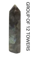 Group of 12 Polished Labradorite Crystal Tower 6 Facets 3.5″ to 4″ High