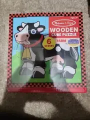 Melissa & Doug Farm Wooden Cube Puzzle With Storage Tray 6 Puzzles in 1 - 16 pcs