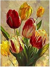 5D Diamond Painting by Number Kit, Full Drill Budding Tulips Flower Flowers Rhinestone Embroidery Cross Stitch Supply Arts Craft Canvas Wall Decor
