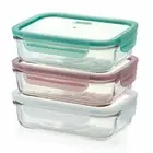 Glasslock Glass Rectangular Storage Container 3pc Set w/ Lid 400ml