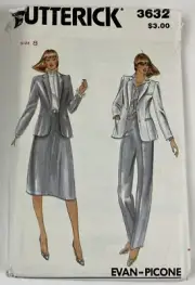 Butterick 3632 Evan-Picone Jacket Skirt Pants Sz 8 Sewing Pattern UC FF VTG OOP