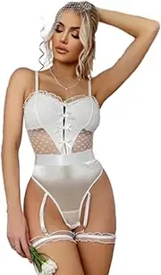 [JINZIJINYU] Women Lingerie Sexy Lace Babydoll White Lace Stitching Pajamas See Through Backless Bodysuit Tights