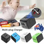 World Wide Travel Adapter Multi Plug Universal Charger UK EU AU US USB Port PB