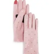 ECHO Pale Pink Embroidery Dot Gloves, Tech Touch, Gold & White Dots, NWT!!