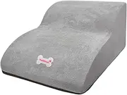 Folpus 3 Steps Dog Ramp/Stair for Beds and Couches, Pet Stairs with Durable High Density Foam, Washable Cover, Gray
