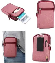 DFV mobile - Universal Multi-Functional Vertical Stripes Pouch Bag Case Zipper Closing Carabiner Compatible with Samsung Galaxy CORE Plus, SM-G350 - Red (17 x 10.5 cm)