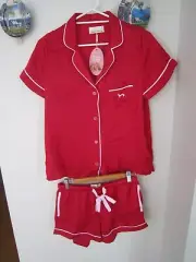NWT PETER ALEXANDER Women's Red Satin Shortie PJ Set Size M