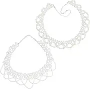 [kilofly] 2pc Women's White Faux Pearl Beaded False Collar Necklace Fashion Choker