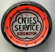 16" Cities Service Oil Gas Nostalgic Sign Red Neon Wall Clock Garage Man Cave