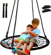 SUPER DEAL 40'' Spider Web Tree Swing Net Swing Platform Rope Swing 71" Detac...