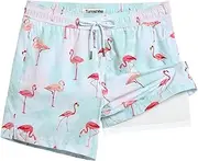 [Turnshine] Mens Swim Trunks with Compression Liner 5" Stretch Beach Shorts Quick Dry Bathing Suit Board Shorts Zipper Pockets