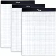Graph Paper Pad, Pack of 3, White Letter Size - 4X4 Quad Grid Paper, with Blue L
