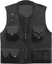 [Generic] Men Fishing Jacket with Detachable Back Quick Drying Multi-Pocket Work Vest Outdoor Summer Travel Photo Cargo Vest Jacket