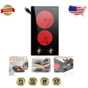 Versatile 110V Electric Cooktop - 2 Burners with Knob Control & Safety Features