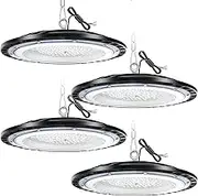 4Pack 150W High Bay LED Shop Light Super Bright 6500K AC220V-240V LED High Bay Light with 5' Cable LED UFO Lights Commercial Lighting Fixture for Warehouse Workshop Garage Factory(Without Plug)