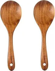 Teak Wood Salad Serving Spoon Set 10.2-Inch, Wooden Salad Spoons Set of 2, Teak Wooden Salad Servers for Mixing, Stirring & Serving