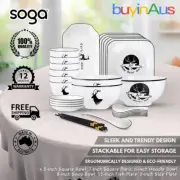 SOGA 20 pcs White Antler Printed Porcelain Plate Bowl Set Dining Household Decor