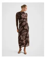[Forever New] Alannah Mesh Long Sleeves Midi Dress in Brown