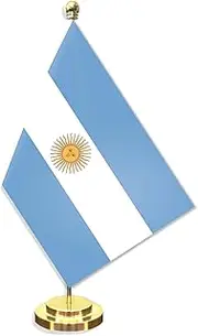 Argentina Desk Small Flag Set,5×8 Inch Mini Argentinians Desktop Banner,12" Metal Solid Pole Decor,Tiny Digital Printed Polyester Banner With Golden Base