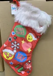 JUSTICE STOCKING CHRISTMAS PLUSH HOLIDAY EMOJIS YAY/MERRY XMAS