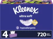 Ultra Soft Facial Tissues, 4 Flat Boxes, 180 Tissues per Box, 3-Ply, Packaging M
