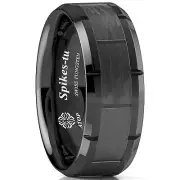 8mm Black Tungsten Ring Hammered Pattern Brushed Wedding Band ATOP Men Jewelry
