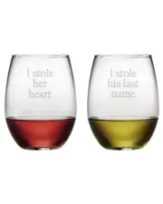 Susquehanna Glass Set of 2 21oz Stole Her Heart Stemless Wine Glasses