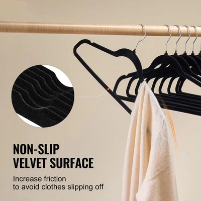 Velvet Hangers 50 Pack Black Non-Slip Hangers with 360 Degree Swivel Hook @