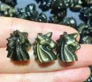 3pcs Natural Gold Obsidian Quartz Hand Carved Unicorn skull Crystal Healing