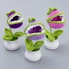 Hand Knitted Crochet Cannibal Flower Mini Potted Plant Artificial Flower Decor
