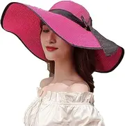 [sxxkuxuan] Women's Wide Brim hat Sun Protection Straw Hat Floppy Foldable roll up hat Summer UV Protection Beach Hats UPF 50+…