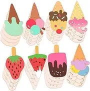 KONTONTY Ice Cream Scoop Wood Cutouts 40pcs Blank Wooden Chips for Home Decor DIY Art