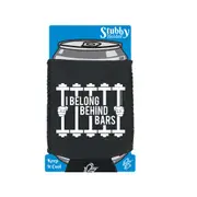 Gym Swps I Belong Behind Bars Dumbell - Funny Novelty Stubby Holder With Base