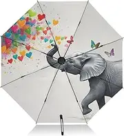 [PDZRMY] Elephant Loves Art UV Protection Travel Umbrella Compact for Rain and Sun - Auto Open and Close UPF 50+ Windproof Portable 46” Sun Umbrella for Women and Men