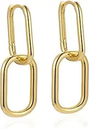 [JOVALA] Gold/Silver Link Chain Earrings Hoop for Women Teen Girls Paperclip U Hoop Earrings Minimalist Square Huggie Drop Earrings