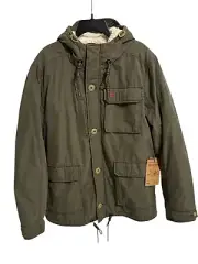 True Religion Army Green Woven Hooded Parka Sherpa Lined Jacket Size L NWT $473
