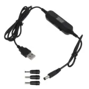 USB to Power Cord Adjustable DC5.5x2.1mm Plugs Charging Cable +3 Adapter