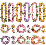 Yamibobo 48 PCS Hawaiian Leis Necklace, Flower Garlands, Tropical Luau Hawaii Lei Theme Party Favors, Wreaths, Headbands, Luau Party Decorations