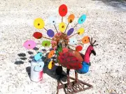 Metal Garden Art Peacock , Junk Iron, Tail SPINS, C