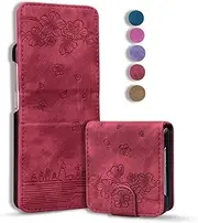 [Rosbtib] Flip Case for Samsung Galaxy Z Flip 4, Premium PU Leather Wallet Folio Cover with Card Holder Kickstand Compatible with Galaxy Z Flip 4 - Red