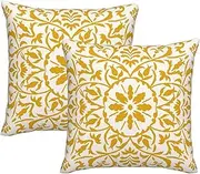 [DILOXNSU] Set of 2 Yellow Boho Cushion Cover 45 x 45 Bohemian Geometric Modern Decor Square Linen Pillow Case for Sofa Bed Couch Outdoor Cushions Covers 18 x 18 Inch