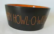 Rae Dunn Ceramic Dog Bowl Dish XL Happy Howl-O-Ween Halloween 8" Black Orange
