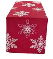 Embroidered White Snowflake Christmas Table Runner 16 16" x 120" Table Runner