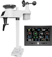 Wireless Weather Station with Outdoor Sensor, Weather Station with Thermometer, Humidity, Rain Gauge, Wind Speed, UV and Sunlight for Garden Greenhouse Farm White