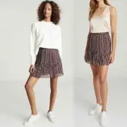 REISS Alani Printed Micro Pleated Lined Polka Dot Metallic Mini Skirt Sz 10 NWT