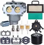 791230 Carburetor, Compatible with Briggs and Stratton 407777 20-25 HP V-Twin Engine, 699709 499804 Carburetor Kit for John Deere MIA10632 LA150 LA145 LA130 L120 with Lawn Mower Air Filter